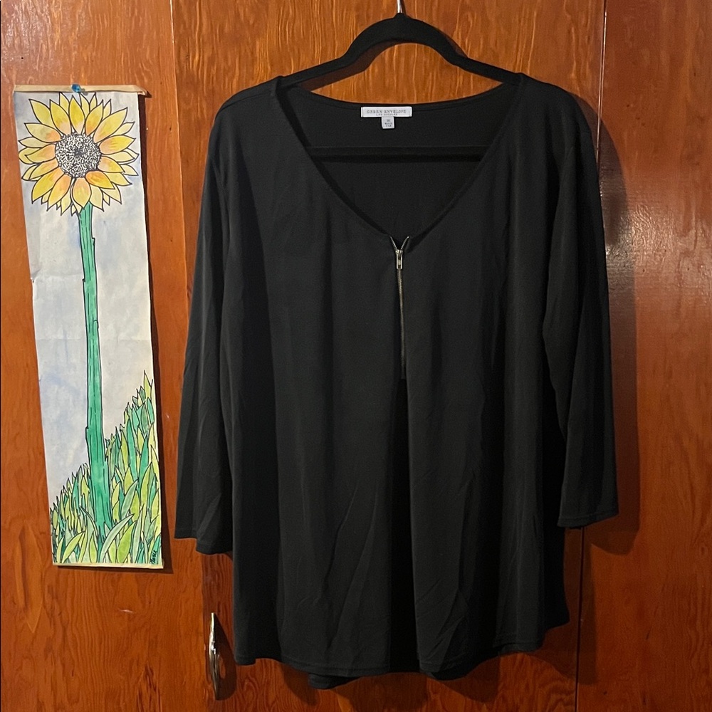 Black Women's Blouse with Zipper 3X